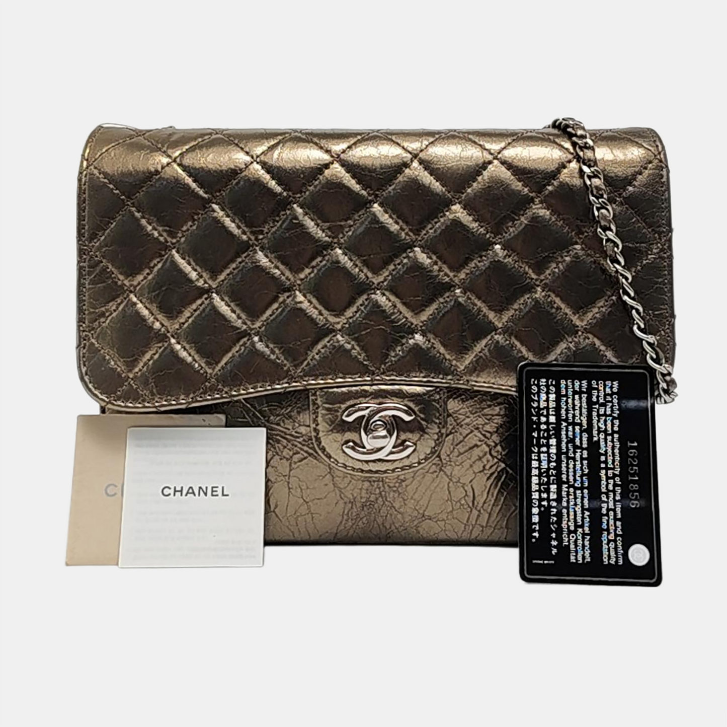 CHANEL CLASSIC FLAP Medium Champagne Calfskin Quilted Shoulder Bag with Silver Hardware-(SKU)-958254208