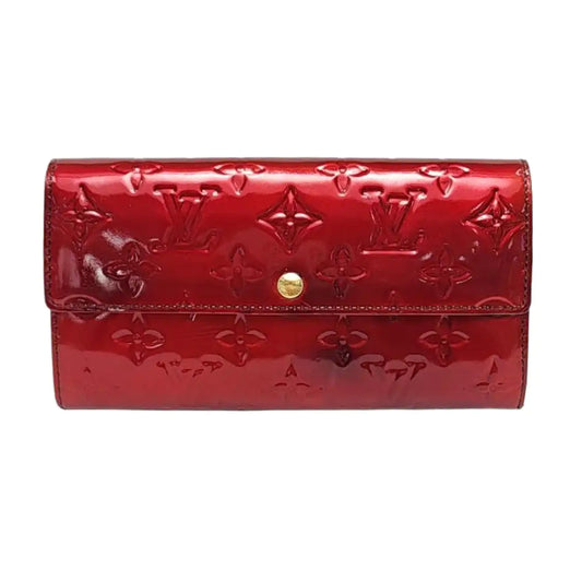 LOUIS VUITTON PORTE MONNAIE Red patent leather embossed wallet Golden hardware-(SKU)-958031193