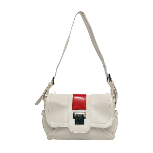 LOEWE White Leather Single Shoulder Bag Handbag Silver Hardware Removable shoulder strap-(SKU)-957821052