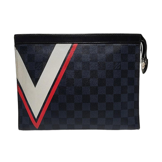 LOUIS VUITTON VOYAGE Medium size Blue Coated Canvas Checkerboard Travel Bag Handbag Silver Hardware-(SKU)-958077011