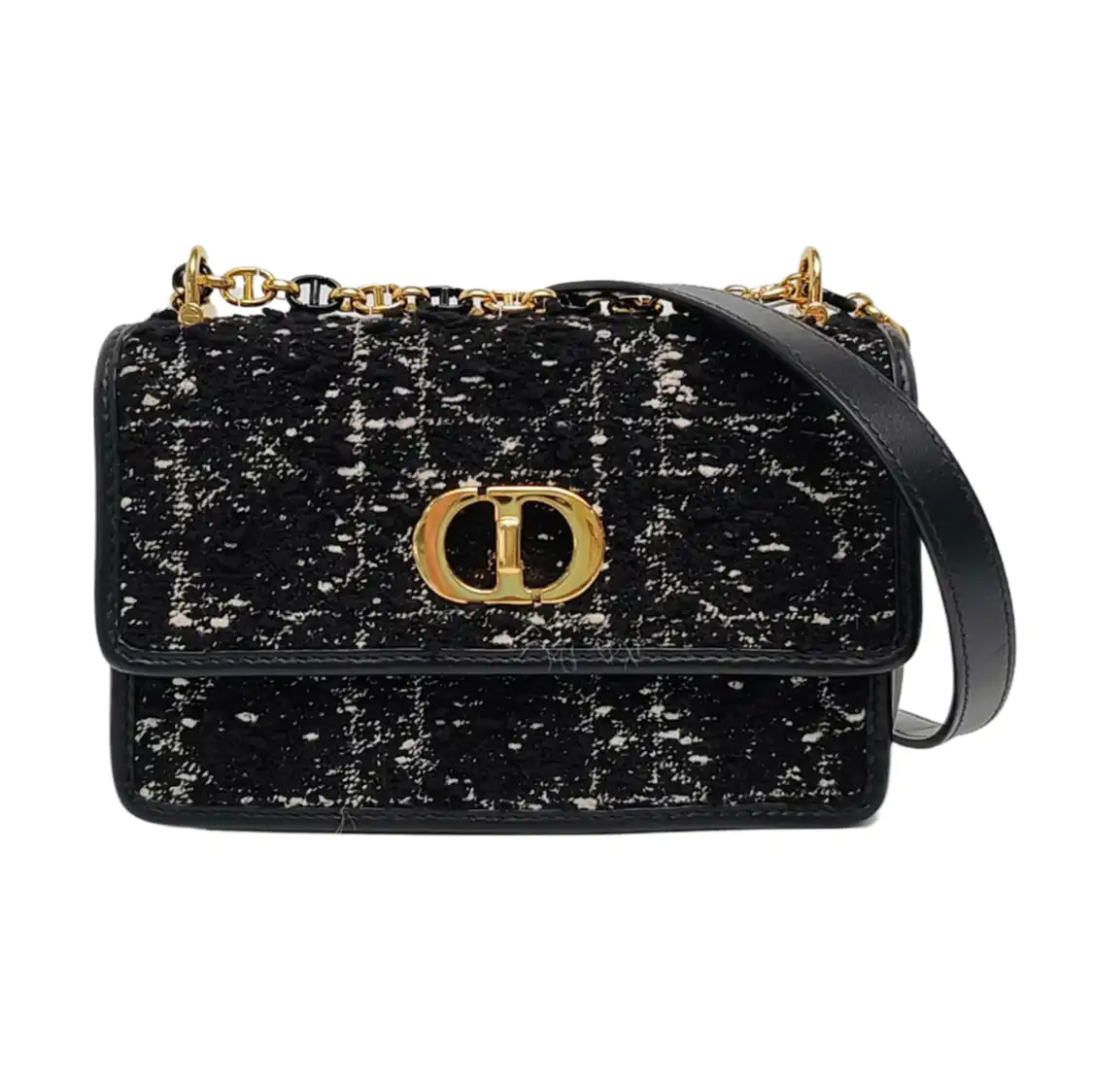 DIOR 30 Montaigne Black Fabric Montaigne Bag Shoulder Bag Crossbody Bag Handbag Golden Hardware Removable Strap-(SKU)-958282037