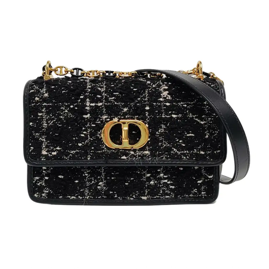 DIOR 30 Montaigne Black Fabric Montaigne Bag Shoulder Bag Crossbody Bag Handbag Golden Hardware Removable Strap-(SKU)-958282037
