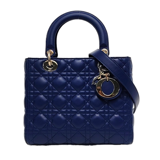DIOR Lady Dior Medium Size Blue Lamb Skin Quilted Dior Bag Crossbody Shoulder Bag with Detachable Strap-(SKU)-958282075