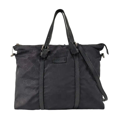 GUCCI GG Imprime Black Nylon Old Flower Single Shoulder Bag Handbag Crossbody Bag Silver Hardware Removable shoulder strap-(SKU)-958181512
