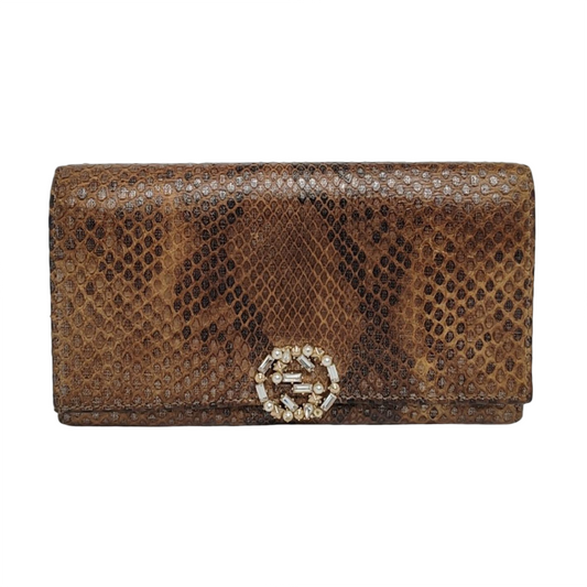 GUCCI Queen Margaret Brown Snake Leather Embossed Wallet Golden hardware-(SKU)-958381527