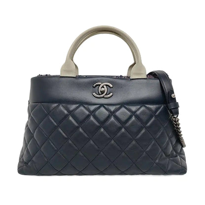 CHANEL PORTOBELLO Blue Calfskin Quilted Matelassé Shoulder Bag Crossbody Bag Handbag Rutenium Hardware 22 Clasp-(SKU)-958286214