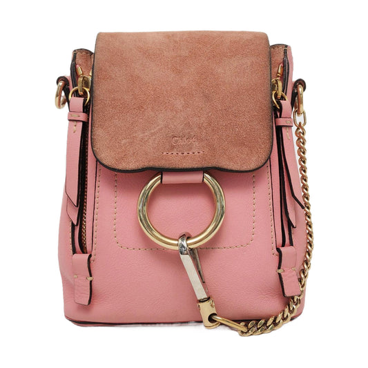 Chloé Faye mini Pink Cowhide Backpack Single Shoulder Bag Golden hardware shoulder straps-(SKU)-958394147