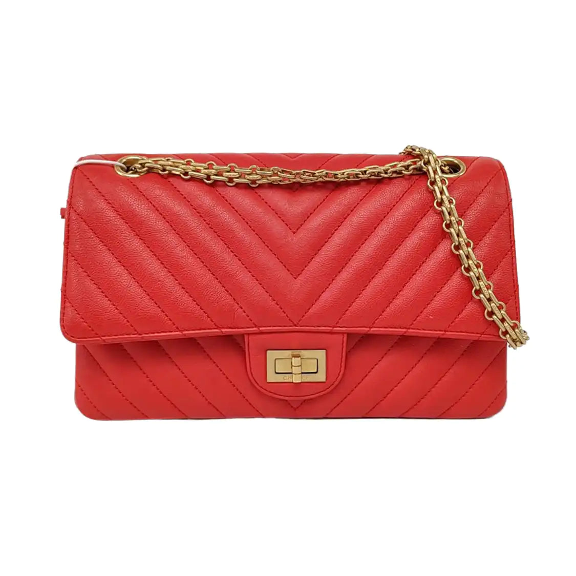 CHANEL 2.55 Small Size Red Leather Quilted V-Shape Shoulder Bag Crossbody Bag Gold Hardware 27 Clasp-(SKU)-956623582