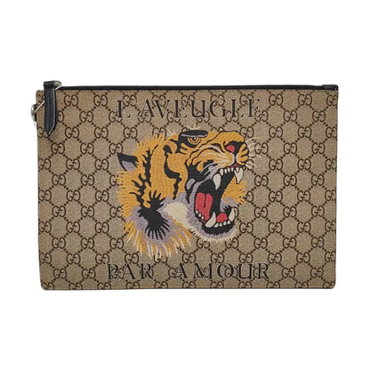 GUCCI GG Supreme Brown Coated Canvas Monogram Printed Clutch Silver Hardware-(SKU)-958361759