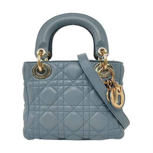 DIOR Lady Dior Mini Blue Lambskin Quilted Cannage Diagonal Shoulder Bag with Detachable Strap-(SKU)-958325105