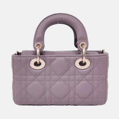 DIOR Lady D-Joy Super Mini Purple Lamb Skin Wicker Stitched Crossbody Shoulder Bag Handbag Tote Bag Golden Hardware 2 Removable Straps-(SKU)-958282279