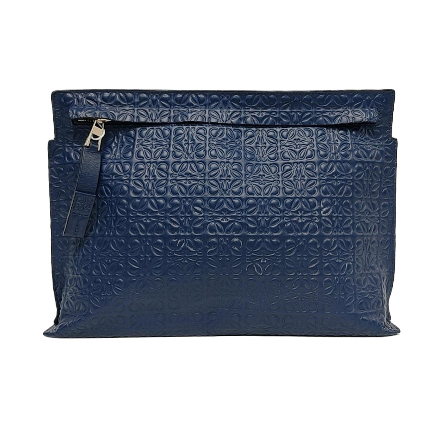 LOEWE T Pouch  Blue Calfskin Monogrammed Handbag Golden hardware-(SKU)-957656312
