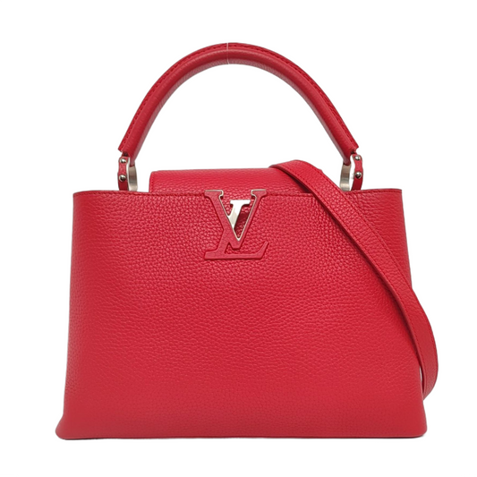 LOUIS VUITTON CAPUCINES Medium Red Leather Diagonal Shoulder Bag with Detachable Strap-(SKU)-958635265