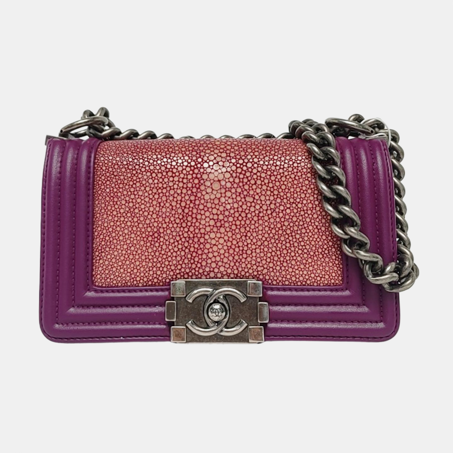 CHANEL BOY CHANEL Small Pink Pearl Fish Leather Quilted Diagonal Shoulder Bag with Detachable Strap-(SKU)-958631912