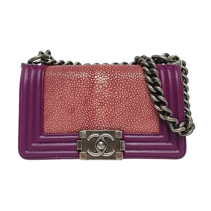 CHANEL BOY CHANEL Small Pink Pearl Fish Leather Quilted Diagonal Shoulder Bag with Detachable Strap-(SKU)-958631912