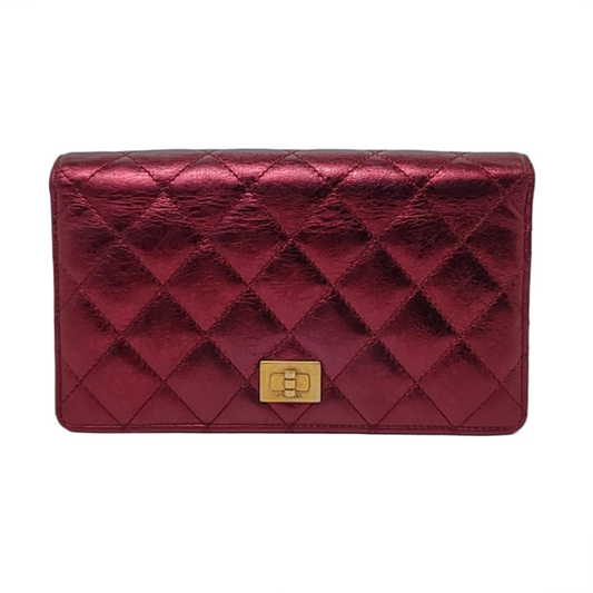 CHANEL 2.55 Plum Red Cowhide Diamond Quilted Wallet Golden hardware 12nan-(SKU)-958596895