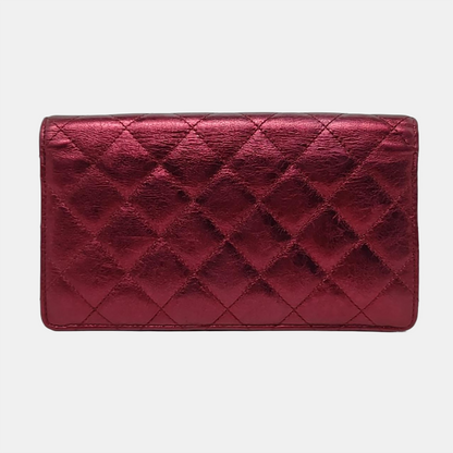 CHANEL 2.55 Plum Red Cowhide Diamond Quilted Wallet Golden hardware 12nan-(SKU)-958596895