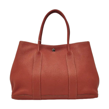 HERMÈS Garden Party 36 Red Negonda Leather Handbag, Silver Hardware, 🅀 Monogrammed-(SKU)-958206619