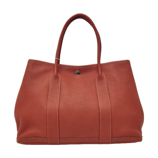 HERMÈS Garden Party 36 Red Negonda Leather Handbag, Silver Hardware, 🅀 Monogrammed-(SKU)-958206619