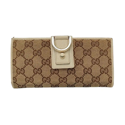 GUCCI Khaki Canvas Monogrammed Wallet Golden hardware-(SKU)-956740009