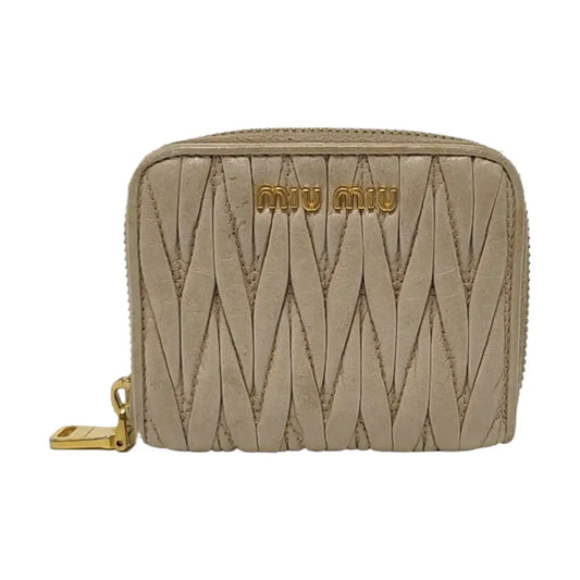 Miu Miu Beige Lamb Leather Quilted Wallet Golden hardware-(SKU)-958622078