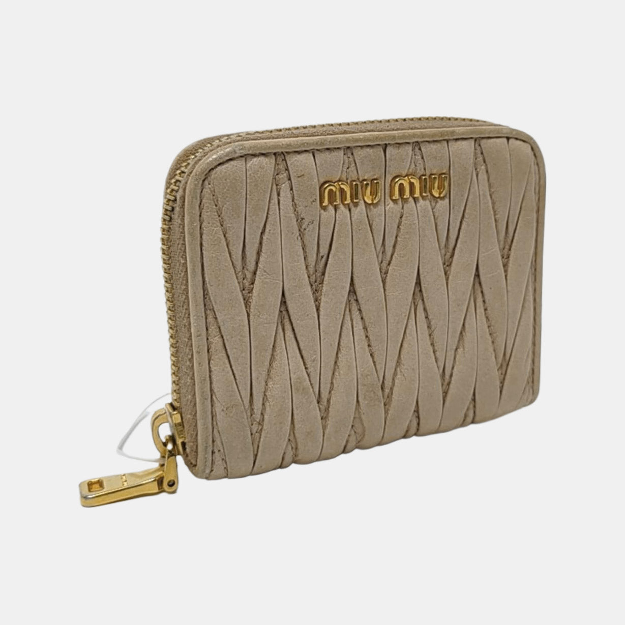 Miu Miu Beige Lamb Leather Quilted Wallet Golden hardware-(SKU)-958622078