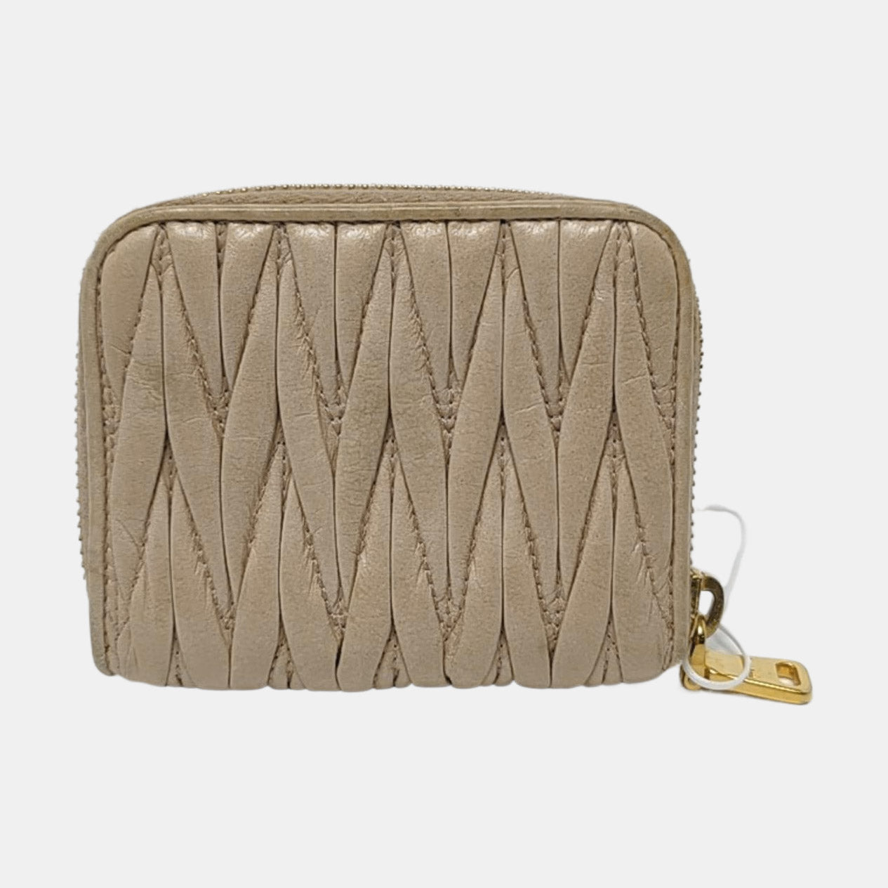 Miu Miu Beige Lamb Leather Quilted Wallet Golden hardware-(SKU)-958622078