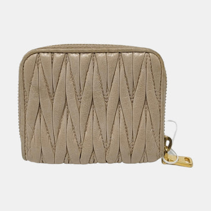 Miu Miu Beige Lamb Leather Quilted Wallet Golden hardware-(SKU)-958622078