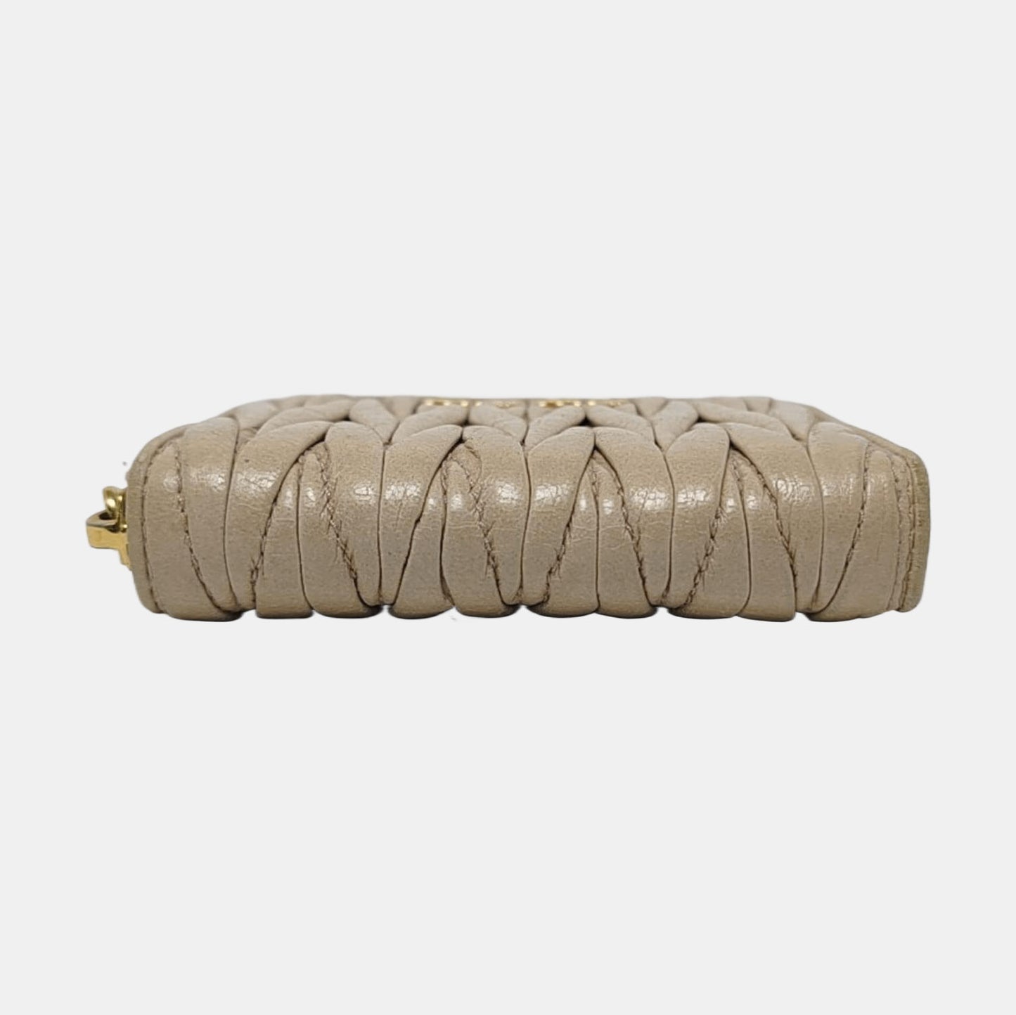 Miu Miu Beige Lamb Leather Quilted Wallet Golden hardware-(SKU)-958622078
