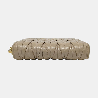 Miu Miu Beige Lamb Leather Quilted Wallet Golden hardware-(SKU)-958622078