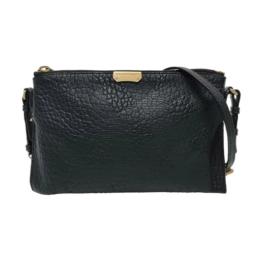 BURBERRY Mildenhall Black Leather Crossbody Bag Single Shoulder Bag Golden hardware-(SKU)-958494726
