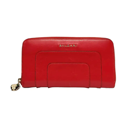BVLGARI SERPENTI FOREVER Red Cowhide Snake Head Snake Head Wallet Gold Black White Green Hardware-(SKU)-958628798