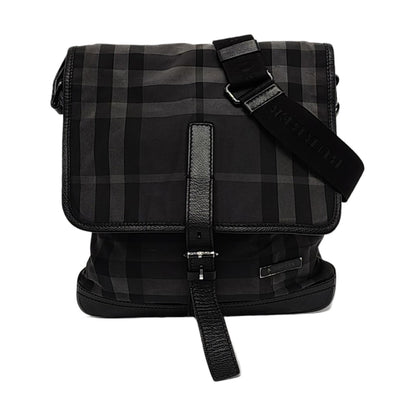 BURBERRY Dark Gray Nylon Battle Horse Plaid Single Shoulder Bag Crossbody Bag Ruthenium color hardware-(SKU)-958749400