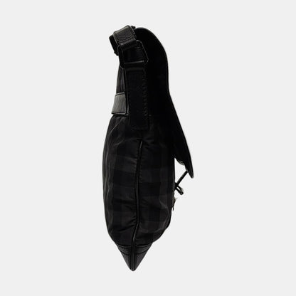 BURBERRY Dark Gray Nylon Battle Horse Plaid Single Shoulder Bag Crossbody Bag Ruthenium color hardware-(SKU)-958749400