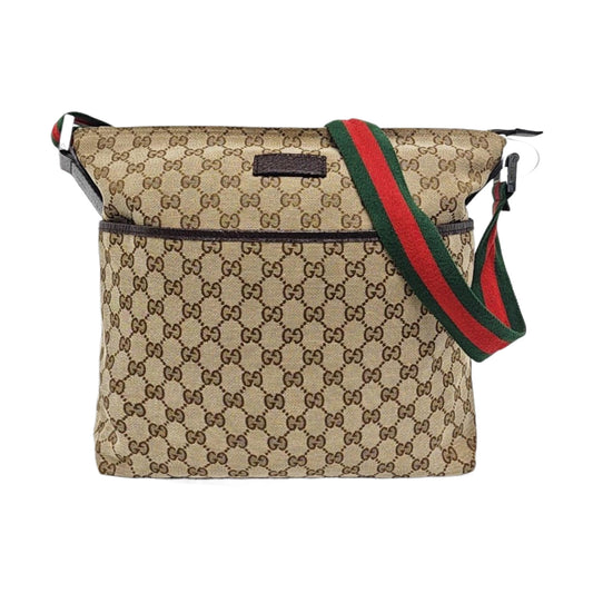 GUCCI GG Imprime Khaki Canvas Monogram Crossbody Shoulder Bag Silver Hardware-(SKU)-958715963