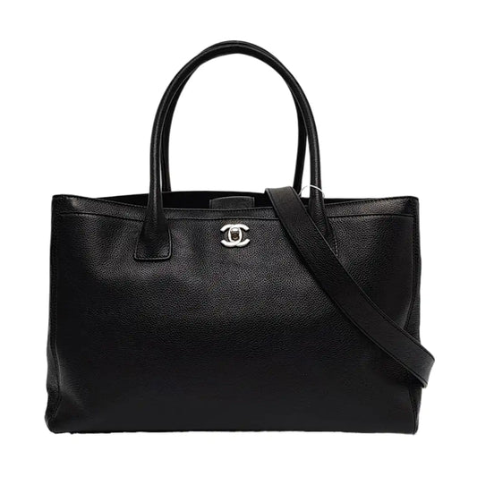 CHANEL CERF Black Calfskin Leather Shoulder Bag with Removable Strap-(SKU)-958763007