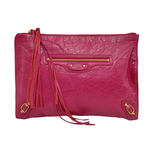 BALENCIAGA Classic City Plum red sheepskin embossed studded biker bag, handbag Golden hardware-(SKU)-958906839