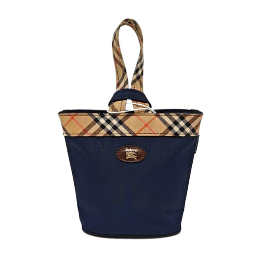 BURBERRY Bucket bag mini Dark Blue Fabric Warhorse Plaid Handbag-(SKU)-959077881