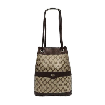 GUCCI Bucket bag Khaki Coated Canvas Monogrammed Single Shoulder Bag Golden Silver Hardware-(SKU)-958759769