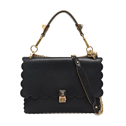 FENDI Kan I Medium size Black Cowhide Single Shoulder Bag Sling Bag Tote Golden hardware shoulder straps-(SKU)-959000092