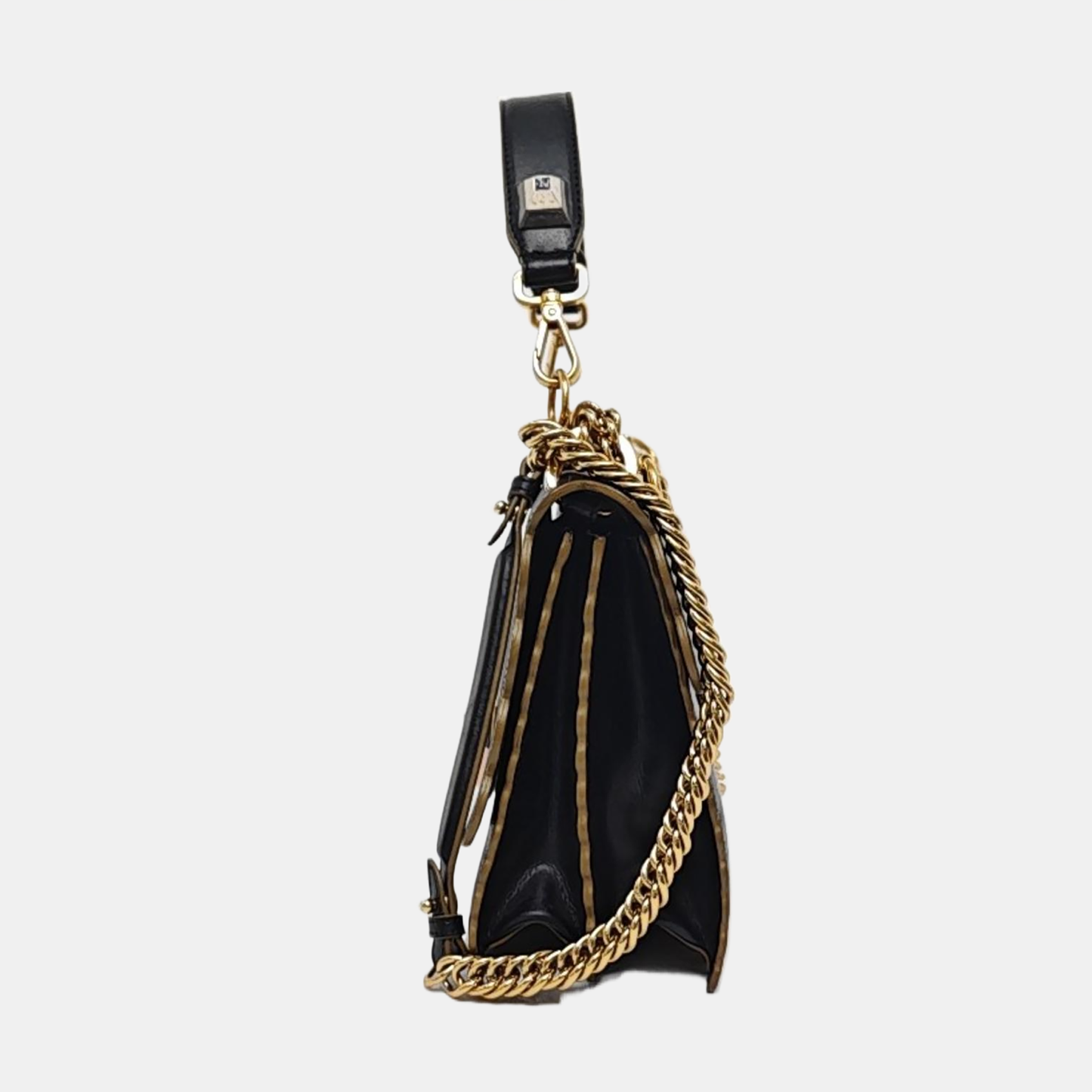 FENDI Kan I Medium size Black Cowhide Single Shoulder Bag Sling Bag Tote Golden hardware shoulder straps-(SKU)-959000092
