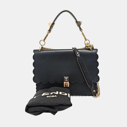 FENDI Kan I Medium size Black Cowhide Single Shoulder Bag Sling Bag Tote Golden hardware shoulder straps-(SKU)-959000092