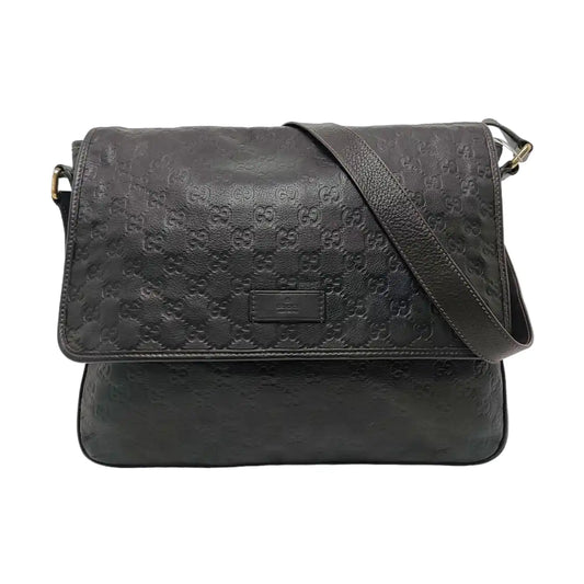 GUCCI Dark Brown Cowhide Monogram Stamped Crossbody Bag Single Shoulder Bag Golden hardware-(SKU)-958917159