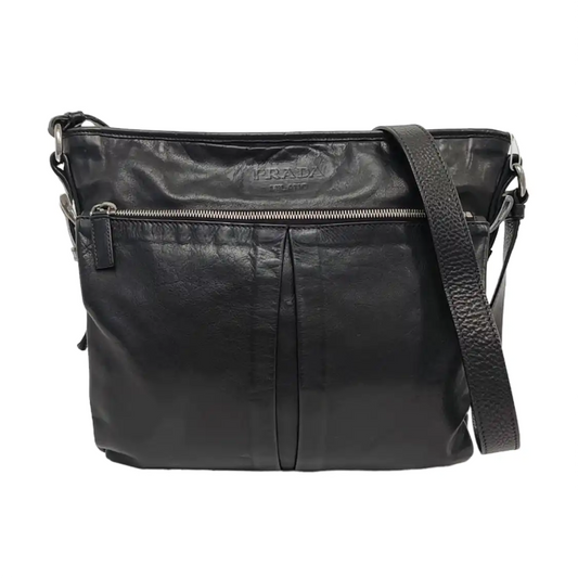 PRADA Black Leather Crossbody Bag Single Shoulder Bag Silver Hardware-(SKU)-959224503