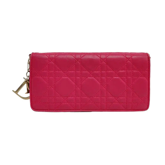 DIOR Lady Dior Fuchsia sheepskin cannage-quilted wallet Golden hardware-(SKU)-959164811