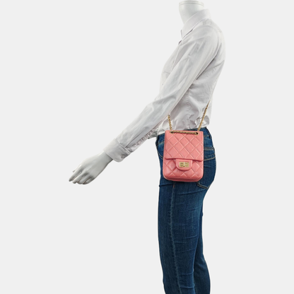 CHANEL 2.55 Pink Lamb Skin Quilted Shoulder Bag and Crossbody with Detachable Strap, Gold Hardware, 30 Compartments-(SKU)-959226683