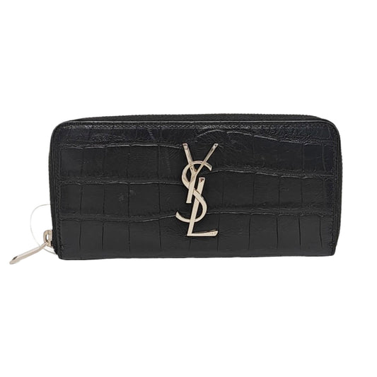 YSL KATE Black cowhide crocodile leather wallet Silver Hardware-(SKU)-958931869
