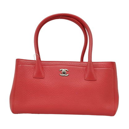 CHANEL CERF Red Textured Leather Tote Bag with Silver Hardware, 19 Compartments-(SKU)-958682844