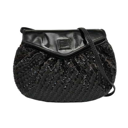 FENDI Black Leather Woven Single Shoulder Handbag Silver Hardware Removable shoulder strap-(SKU)-959209591