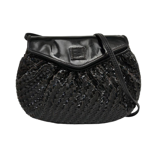 FENDI Black Leather Woven Single Shoulder Handbag Silver Hardware Removable shoulder strap-(SKU)-959209591